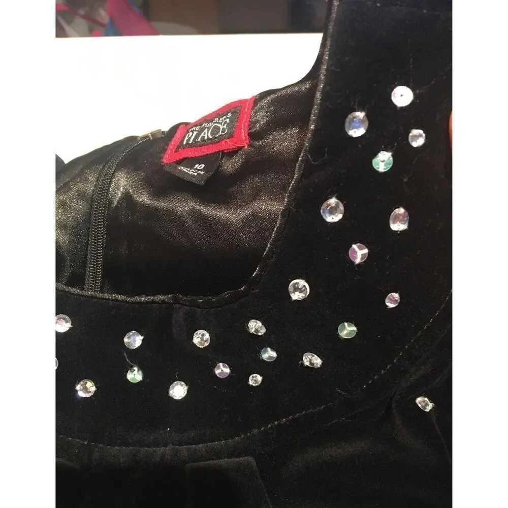 The Children’s Place Black Velvet Dress with Rhinestone Size 10